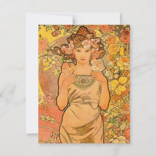 Alphonse Mucha De Roos nodigt uit Kaart (Voorkant)