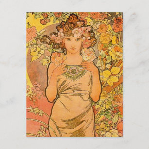 Alphonse Mucha De Roos nodigt uit Kaart