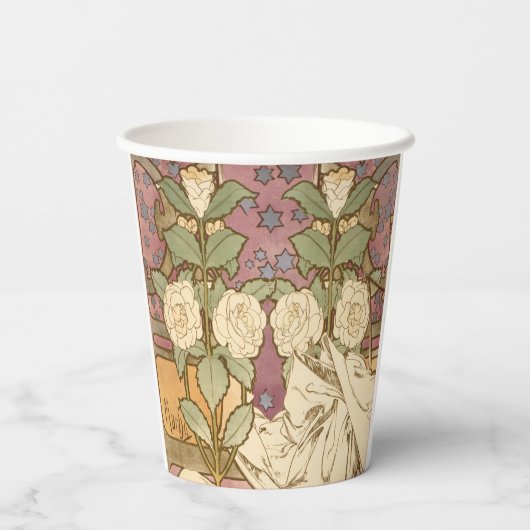 Alphonse Mucha Elegant Art Nouveau Stars Camellia  Papieren Bekers (Achterkant)