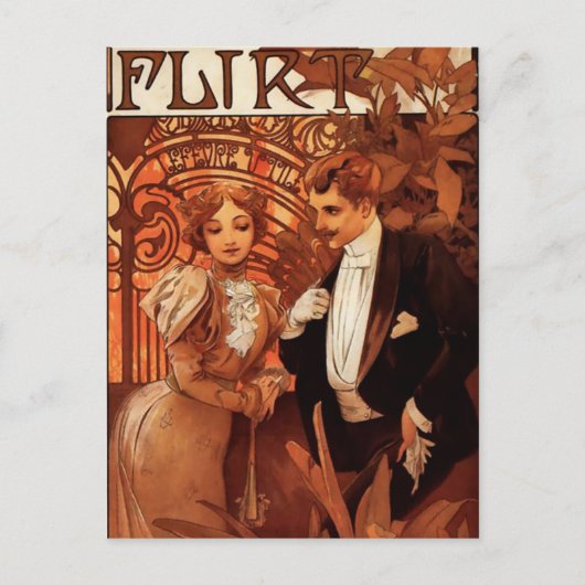 Alphonse Mucha Flirt Briefkaart (Voorkant)