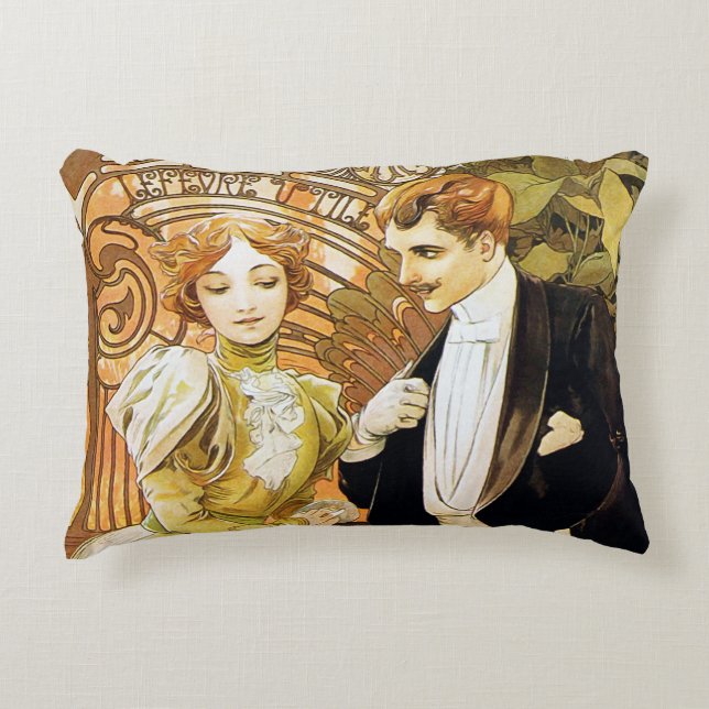 Alphonse Mucha Flirt  Romantic Art Nouveau Accent Kussen (Voorkant)