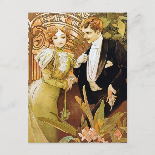 Alphonse Mucha Flirt  Romantic Art Nouveau Briefkaart (Voorkant)