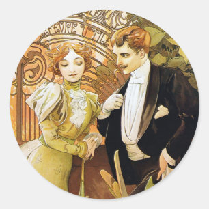 Alphonse Mucha Flirt Romantic Art Nouveau Ronde Sticker