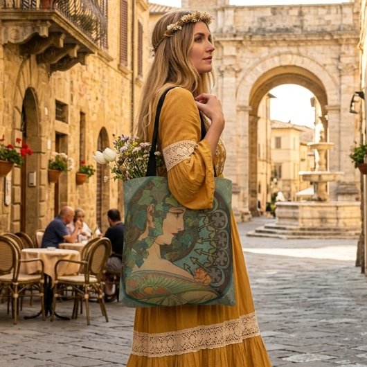 Alphonse Mucha florale fille sac fourre-tout vinta