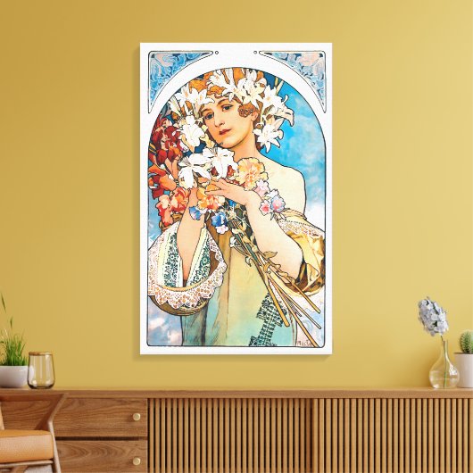Alphonse Mucha - Flower - Retro Art Nouveau Canvas Afdruk (Insitu (Woonkamer))
