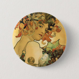 Alphonse Mucha ~ Fruit. 1897 Ronde Button 5,7 Cm