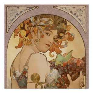Alphonse Mucha Fruit Art Nouveau Vintage Maagd Perfect Poster