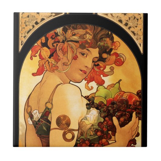 Alphonse Mucha Fruit Tile Tegeltje (Voorkant)