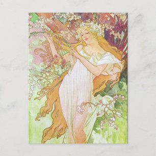 Alphonse Mucha Girl In Garden Art Nouveau Artwork Briefkaart