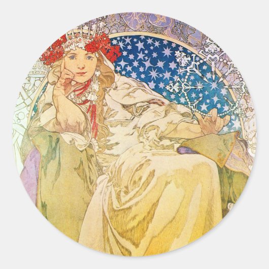 Alphonse Mucha Goddess Ronde Sticker (Voorkant)