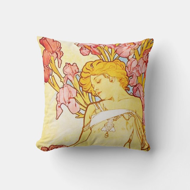 Alphonse Mucha Iris Pillow Kussen (Voorkant)