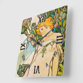 Alphonse Mucha - Iris WB Vierkante Klok (Hoek)