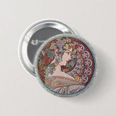 Alphonse Mucha Ivy Art Nouveau Round Button Pin (Voorkant /achterkant)