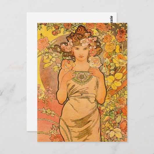 Alphonse Mucha La Carte Postale Rose (Devant / Derrière)