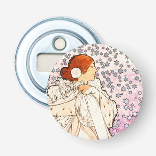 Alphonse Mucha La Dame 1896 Art Button Flesopener