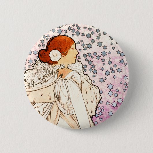 Alphonse Mucha La Dame 1896 Art Ronde Button 5,7 Cm (Voorkant)