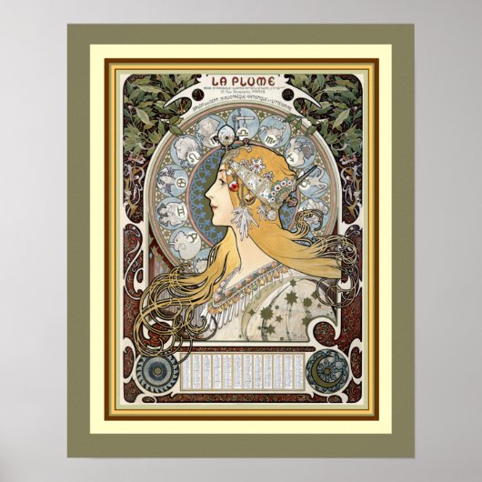 Alphonse Mucha "La Plume" Poster 16 x 20 (Voorkant)