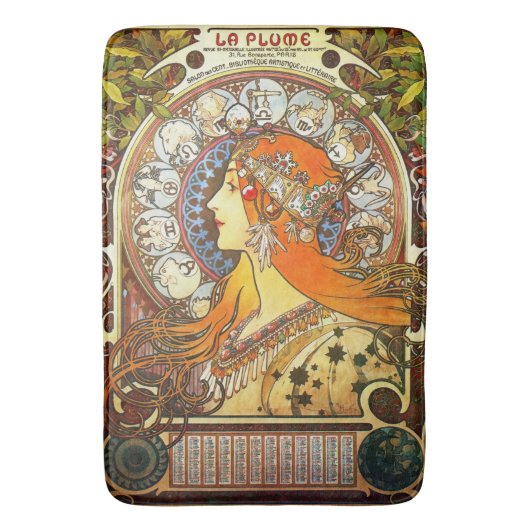Alphonse Mucha La Plume Zodiac Art  Badmat (Voorkant Verticaal)
