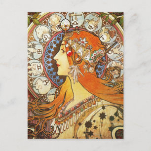 Alphonse Mucha La Plume Zodiac Art Briefkaart