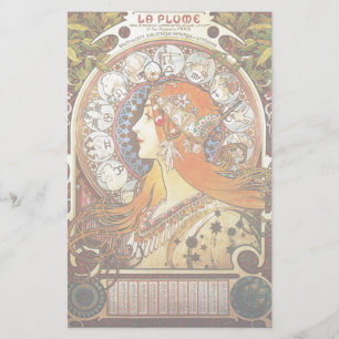 Alphonse Mucha La Plume Zodiac Art  Briefpapier