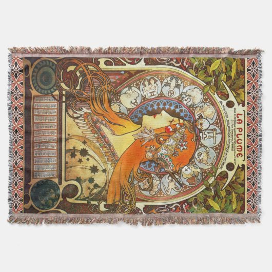 Alphonse Mucha La Plume Zodiac Art  Deken (Voorkant)
