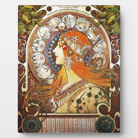 Alphonse Mucha La Plume Zodiac Art Fotoplaat (Voorkant)