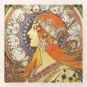 Alphonse Mucha La Plume Zodiac Art Glazen Onderzetter