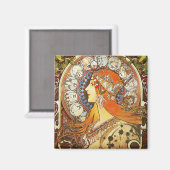 Alphonse Mucha La Plume Zodiac Art  Magneet (Voorkant / Achterkant)