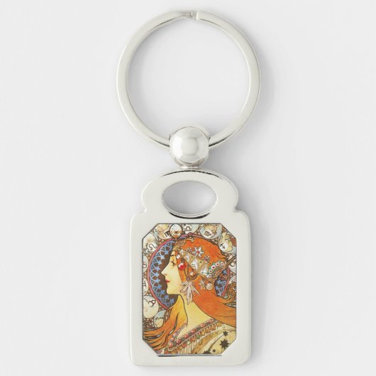 Alphonse Mucha La Plume Zodiac Art Sleutelhanger (Voorkant)