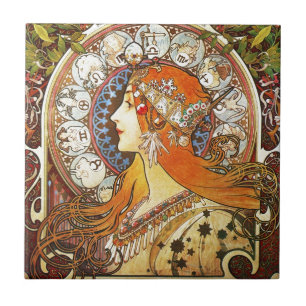 Alphonse Mucha La Plume Zodiac Art  Tegeltje