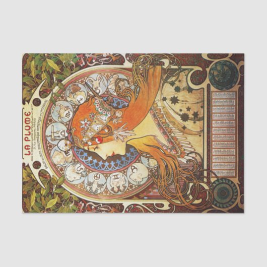 Alphonse Mucha La Plume Zodiac Art  Tissuepapier (Voorkant)
