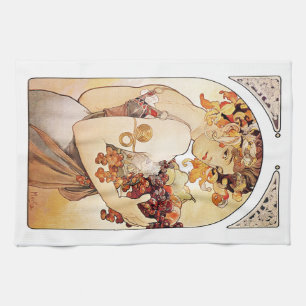 Alphonse Mucha Lady met fruit Theedoek