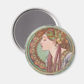 Alphonse Mucha Laurel Art Nouveau Magnet rond (Recto/Verso)