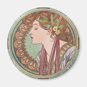 Alphonse Mucha Laurel Art Nouveau Magnet rond