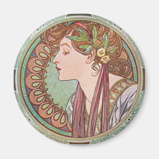 Alphonse Mucha Laurel Art Nouveau ronde magneet (Voorkant)