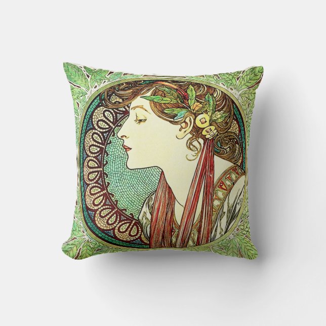 Alphonse Mucha Laurel Pillow Kussen (Voorkant)