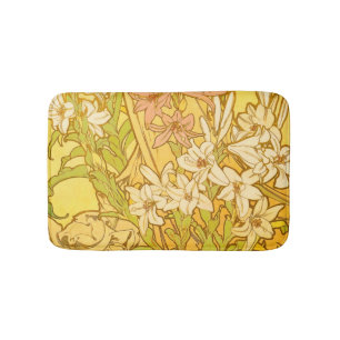 Alphonse Mucha Lily Bloemen Patroon: Art Nouveau  Badmat