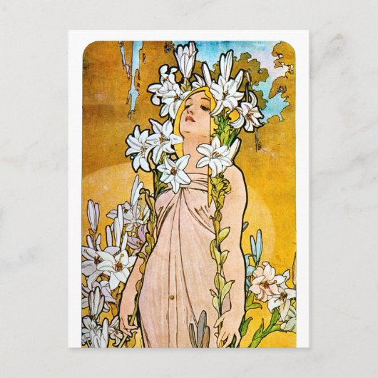 Alphonse Mucha - Lily - White Border Briefkaart (Voorkant)