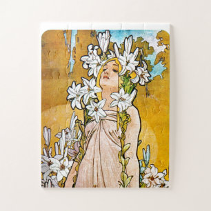 Alphonse Mucha - Lily - White Border Legpuzzel