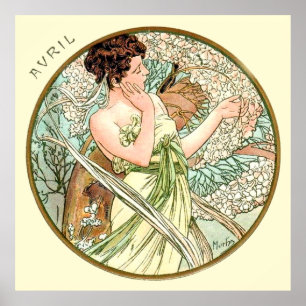 Alphonse Mucha maand april Poster