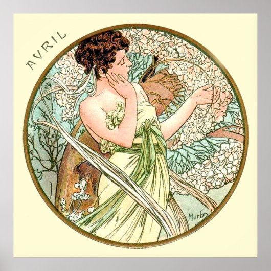 Alphonse Mucha maand april Poster (Voorkant)