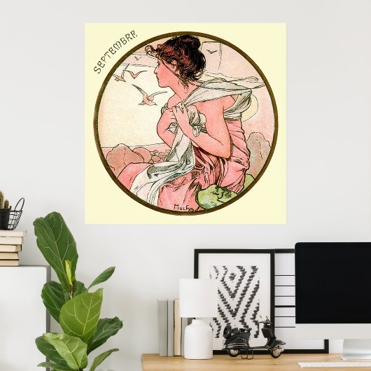 Alphonse Mucha maand september Poster (Thuiskantoor)