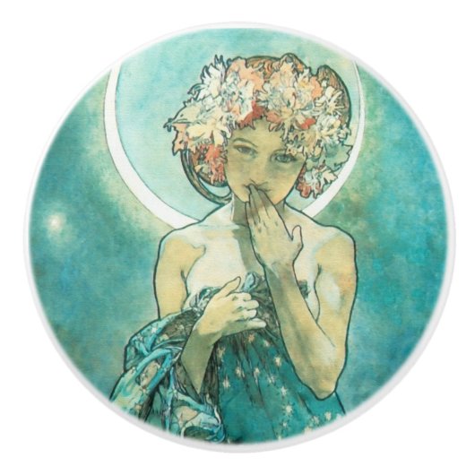 Alphonse Mucha Moonlight Clair de Lune Art Nouveau Keramische Knop (Voorkant)