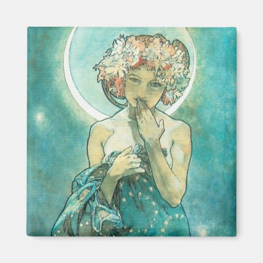 Alphonse Mucha Moonlight Clair de Lune Art Nouveau Magneet (Voorkant)