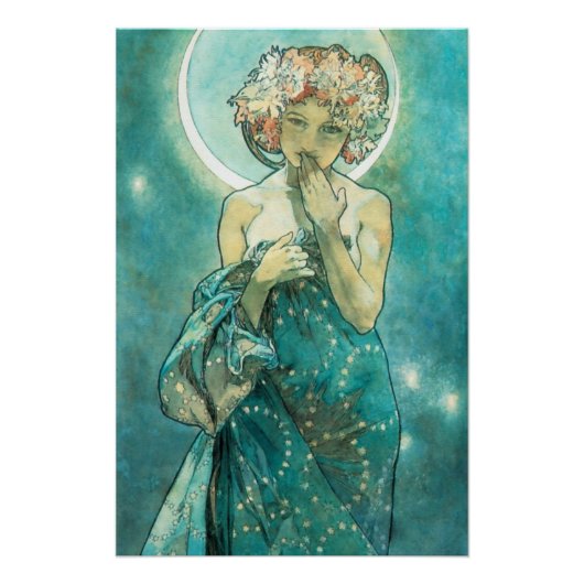 Alphonse Mucha Moonlight Clair de Lune Art Nouveau Perfect Poster (Voorkant)