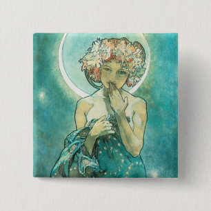 Alphonse Mucha Moonlight Clair de Lune Art Nouveau Vierkante Button 5,1 Cm