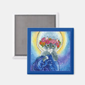 Alphonse Mucha parodie Aimant de lune de fleur de  (Recto/Verso)