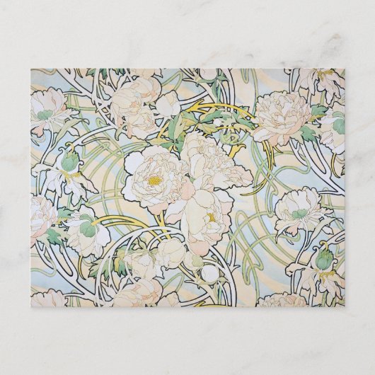 Alphonse Mucha Peonies Briefkaart (Voorkant)