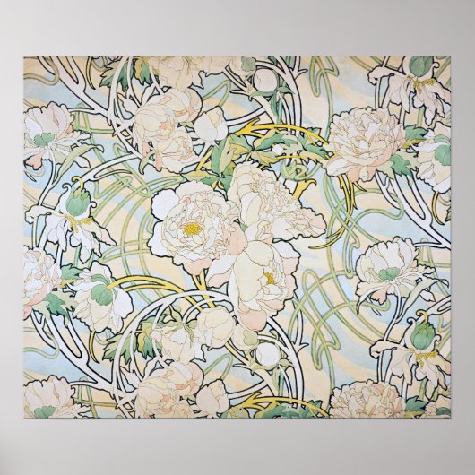 Alphonse Mucha Peonies Poster (Voorkant)