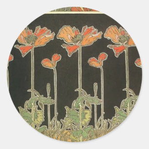 Alphonse Mucha  Popular Art Nouveau Poppies Ronde Sticker
